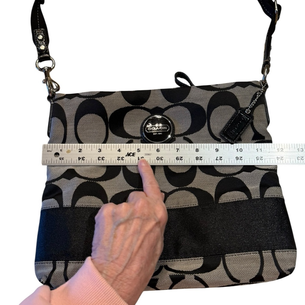 Coach Signature Stripe File Crossbody Zip Shoulder Bag in Black and Gray - Picture 4 of 16